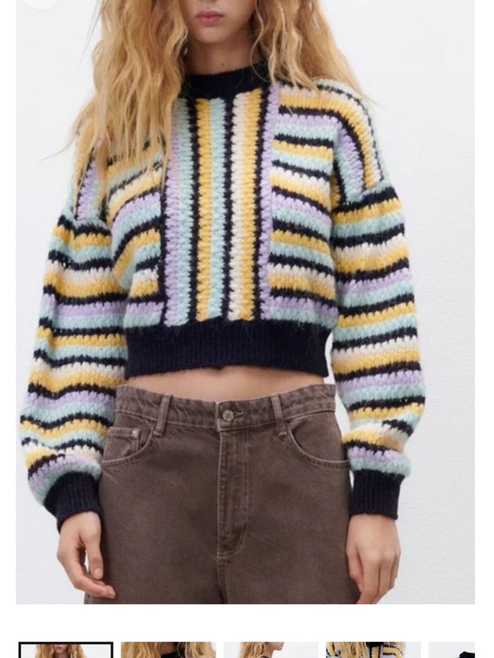 ZARA Multicolor Pastel Striped Cropped Sweater S